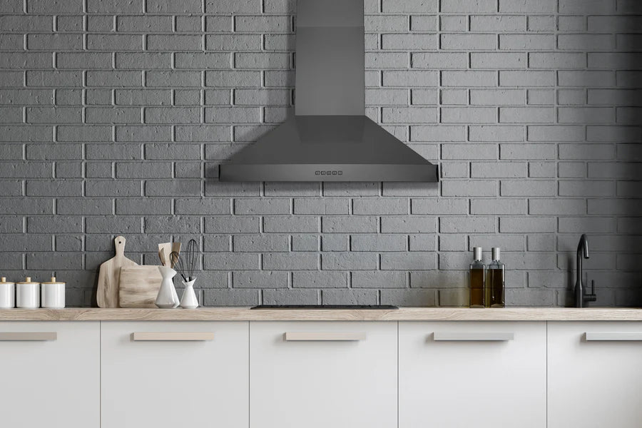 Hauslane 30 Inch Wall Mounted Black Stainless Steel Range Hood with Stainless Steel Filters Installed