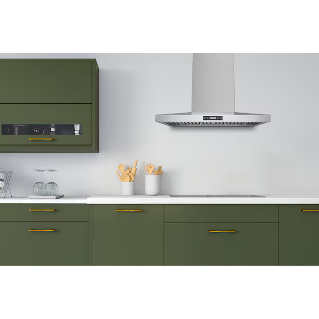 Hauslane 30 Inch Wall Mounted Low Profile Pyramid Style Stainless Steel Range Hood with Pro-Style Design Installed