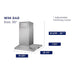 Hauslane 30 Inch Wall Mounted Low Profile Pyramid Style Stainless Steel Range Hood with Pro-Style Design Dimnensions