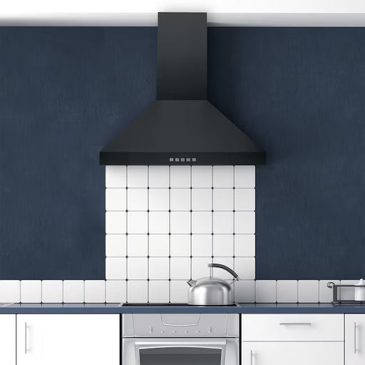 Hauslane 30 Inch Wall Mounted Matte Black Range Hood with Stainless Steel Filters Installed