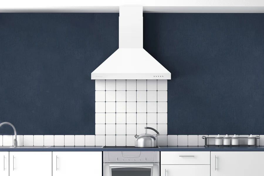 Hauslane 30 Inch Wall Mounted Matte White Range Hood with Aluminum Mesh Filters Installed