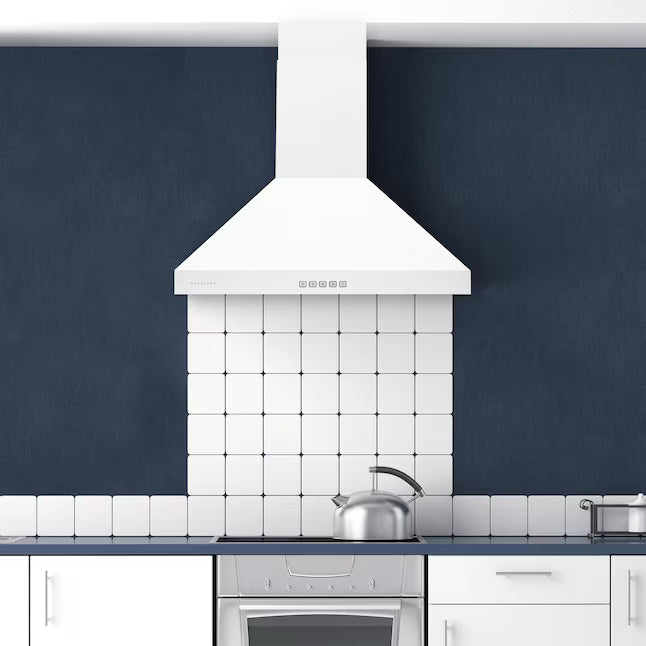 Hauslane 30 Inch Wall Mounted Matte White Range Hood with Stainless Steel Filters Installed