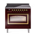 ILVE 36 Inch Nostalgie II Noblesse Freestanding Induction Range with 5 Elements, Griddle with Brass Trim Burgundy
