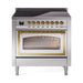 ILVE 36 Inch Nostalgie II Noblesse Freestanding Induction Range with 5 Elements, Griddle with Brass Trim Stainless Steel
