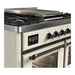 ILVE 40 Inch Majestic III Antique White Dual Fuel Range with 6 Black Brass Burners, Griddle and Dual Function Burner up to 25,000 BTU in Triple Glass Door Side