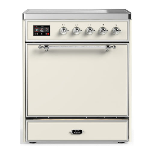 ILVE 30 Inch Majestic III Antique White Induction with 4 Elements and 4 Cu. Ft. Oven Capacity in Solid Door Chrome