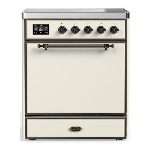 ILVE 30 Inch Majestic III Antique White Induction with 4 Elements and 4 Cu. Ft. Oven Capacity in Solid Door Burnished
