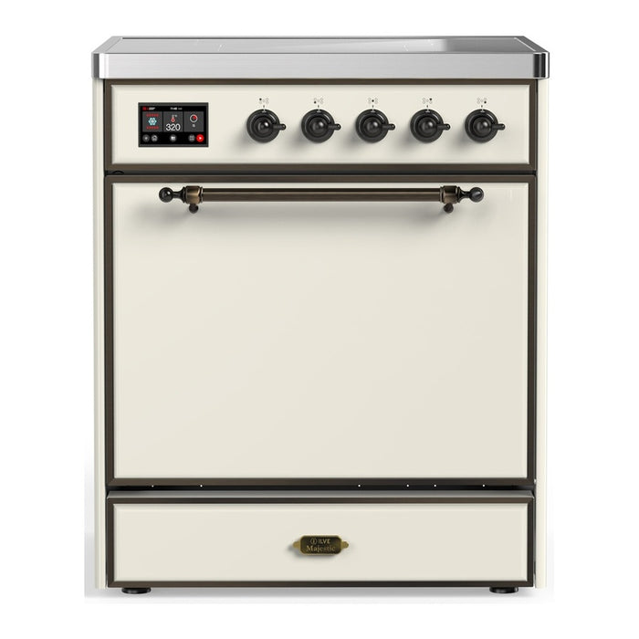 ILVE 30 Inch Majestic III Antique White Induction with 4 Elements and 4 Cu. Ft. Oven Capacity in Solid Door Burnished