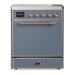ILVE 30 Inch Majestic III Blue Grey Induction with 4 Elements and 4 Cu. Ft. Oven Capacity in Solid Door Copper