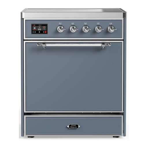 ILVE 30 Inch Majestic III Blue Grey Induction with 4 Elements and 4 Cu. Ft. Oven Capacity in Solid Door Chrome