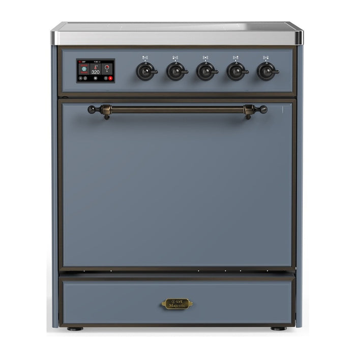 ILVE 30 Inch Majestic III Blue Grey Induction with 4 Elements and 4 Cu. Ft. Oven Capacity in Solid Door Burnished