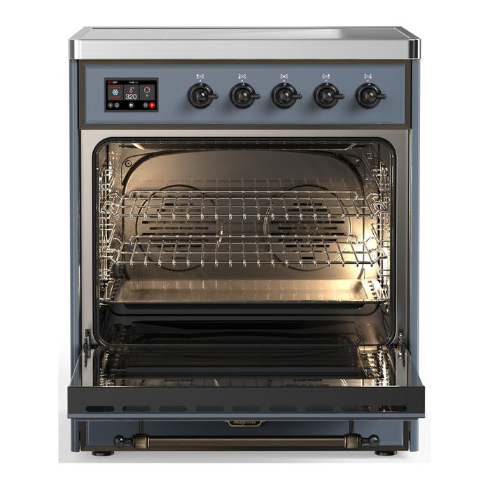 ILVE 30 Inch Majestic III Blue Grey Induction with with 4 Elements and 4 Cu. Ft. Oven Capacity in Triple Glass Door Open