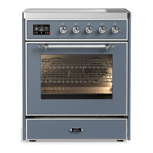 ILVE 30 Inch Majestic III Blue Grey Induction with with 4 Elements and 4 Cu. Ft. Oven Capacity in Triple Glass Door Chrome