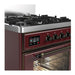 ILVE 30 Inch Majestic III Burgundy Dual Fuel Range with 5 Black Brass Burners, Dual Function Burner up to 25,000 BTU in Triple Glass Door Side