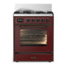 ILVE 30 Inch Majestic III Burgundy Dual Fuel Range with 5 Black Brass Burners, Dual Function Burner up to 25,000 BTU in Triple Glass Door Burnished