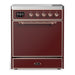 ILVE 30 Inch Majestic III Burgundy Induction with 4 Elements and 4 Cu. Ft. Oven Capacity in Solid Door Copper