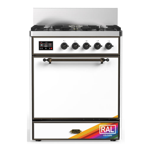 ILVE 30 Inch Majestic III Custom Color (RAL)  Dual Fuel Range with 5 Black Brass Burners, Dual Function Burner up to 25,000 BTU in Solid Door Burnished