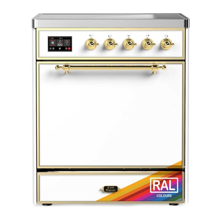 ILVE 30 Inch Majestic III Custom Color (RAL) Induction with 4 Elements and 4 Cu. Ft. Oven Capacity in Solid Door Brass