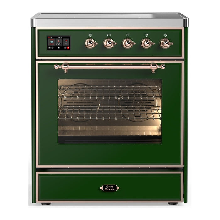 ILVE 30 Inch Majestic III Emerald Green Induction with with 4 Elements and 4 Cu. Ft. Oven Capacity in Triple Glass Door Copper