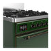 ILVE 30 Inch Majestic III Emerald Green Dual Fuel Range with 5 Black Brass Burners, Dual Function Burner up to 25,000 BTU in Solid Door Side