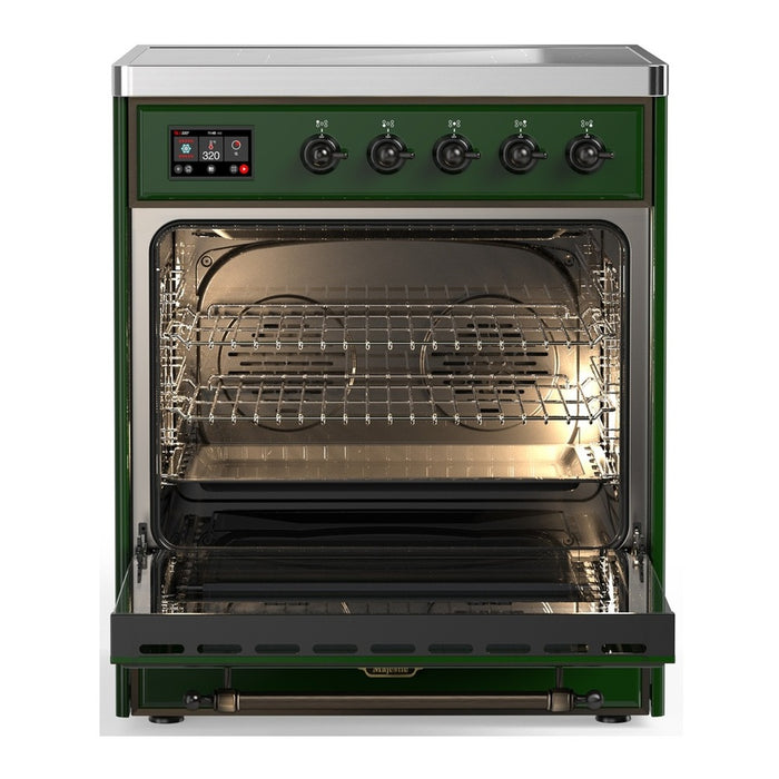 ILVE 30 Inch Majestic III Emerald Green Induction with 4 Elements and 4 Cu. Ft. Oven Capacity in Solid Door  Open
