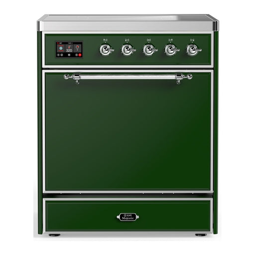 ILVE 30 Inch Majestic III Emerald Green Induction with 4 Elements and 4 Cu. Ft. Oven Capacity in Solid Door Chrome