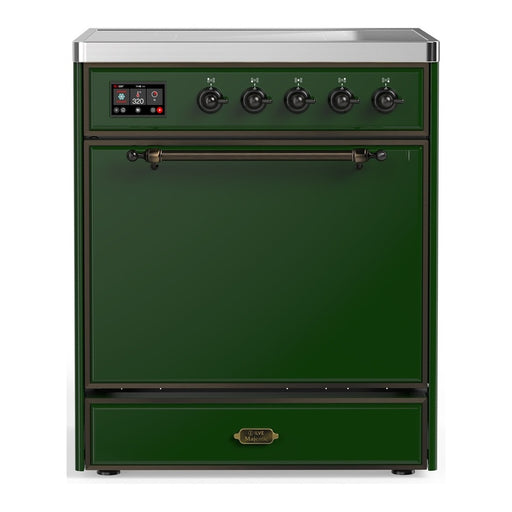 ILVE 30 Inch Majestic III Emerald Green Induction with 4 Elements and 4 Cu. Ft. Oven Capacity in Solid Door Burnished