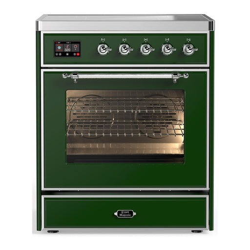 ILVE 30 Inch Majestic III Emerald Green Induction with with 4 Elements and 4 Cu. Ft. Oven Capacity in Triple Glass Door Chrome