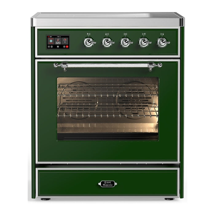 ILVE 30 Inch Majestic III Emerald Green Induction with with 4 Elements and 4 Cu. Ft. Oven Capacity in Triple Glass Door Chrome