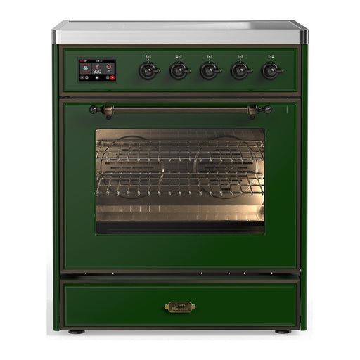 ILVE 30 Inch Majestic III Emerald Green Induction with with 4 Elements and 4 Cu. Ft. Oven Capacity in Triple Glass Door Burnished
