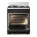 ILVE 30 Inch Majestic III Glossy Black Dual Fuel Range with 5 Black Brass Burners, Dual Function Burner up to 25,000 BTU in Solid Door Open