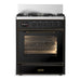 ILVE 30 Inch Majestic III Glossy Black Dual Fuel Range with 5 Black Brass Burners, Dual Function Burner up to 25,000 BTU in Triple Glass Door Burnished