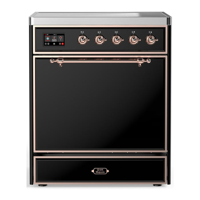 ILVE 30 Inch Majestic III Glossy Black Induction with 4 Elements and 4 Cu. Ft. Oven Capacity in Solid Door Copper