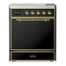 ILVE 30 Inch Majestic III Glossy Black Induction with 4 Elements and 4 Cu. Ft. Oven Capacity in Solid Door Brass