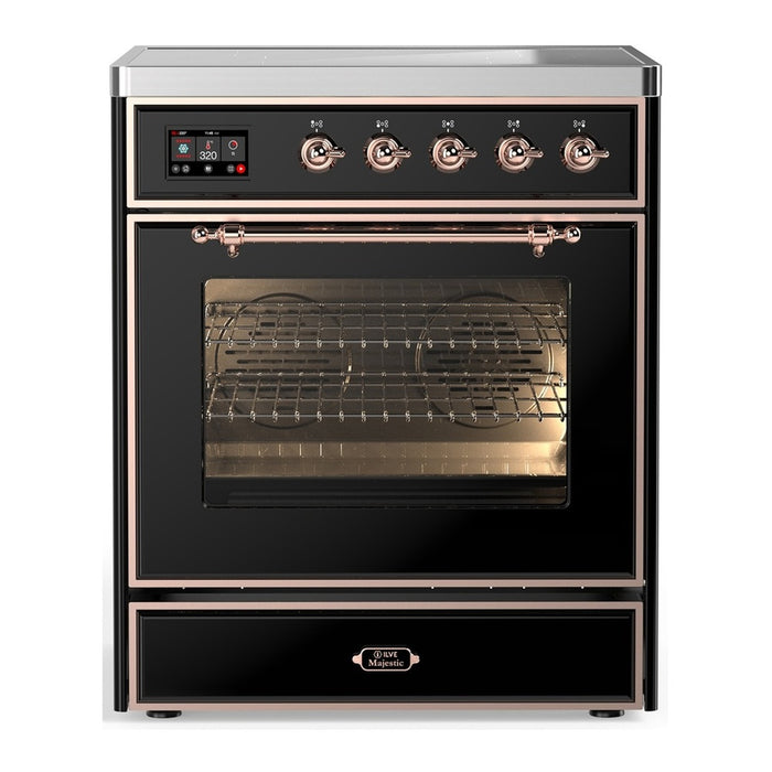 ILVE 30 Inch Majestic III Glossy Black Induction with with 4 Elements and 4 Cu. Ft. Oven Capacity in Triple Glass Door Copper