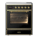 ILVE 30 Inch Majestic III Glossy Black Induction with with 4 Elements and 4 Cu. Ft. Oven Capacity in Triple Glass Door Brass