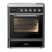 ILVE 30 Inch Majestic III Glossy Black Induction with with 4 Elements and 4 Cu. Ft. Oven Capacity in Triple Glass Door Chrome