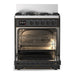 ILVE 30 Inch Majestic III Matte Graphite Dual Fuel Range with 5 Black Brass Burners, Dual Function Burner up to 25,000 BTU in Solid Door Open