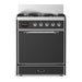 ILVE 30 Inch Majestic III Matte Graphite Dual Fuel Range with 5 Black Brass Burners, Dual Function Burner up to 25,000 BTU in Solid Door Chrome