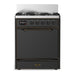 ILVE 30 Inch Majestic III Matte Graphite Dual Fuel Range with 5 Black Brass Burners, Dual Function Burner up to 25,000 BTU in Solid Door Burnished