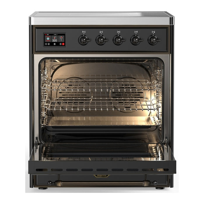 ILVE 30 Inch Majestic III Matte Graphite Induction with 4 Elements and 4 Cu. Ft. Oven Capacity in Solid Door Open
