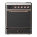 ILVE 30 Inch Majestic III Matte Graphite Induction with 4 Elements and 4 Cu. Ft. Oven Capacity in Solid Door Copper