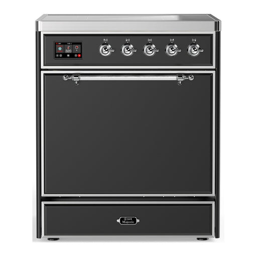 ILVE 30 Inch Majestic III Matte Graphite Induction with 4 Elements and 4 Cu. Ft. Oven Capacity in Solid Door Chrome