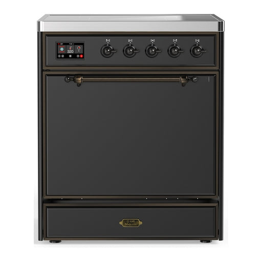 ILVE 30 Inch Majestic III Matte Graphite Induction with 4 Elements and 4 Cu. Ft. Oven Capacity in Solid Door Burnished