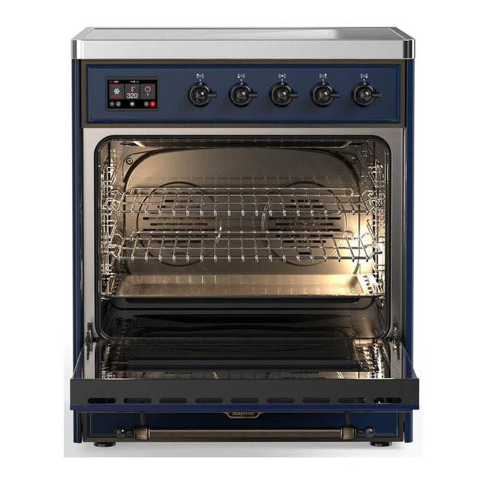 ILVE 30 Inch Majestic III Midnight Blue Induction with 4 Elements and 4 Cu. Ft. Oven Capacity in Solid Door Open