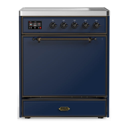 ILVE 30 Inch Majestic III Midnight Blue Induction with 4 Elements and 4 Cu. Ft. Oven Capacity in Solid Door Burnished