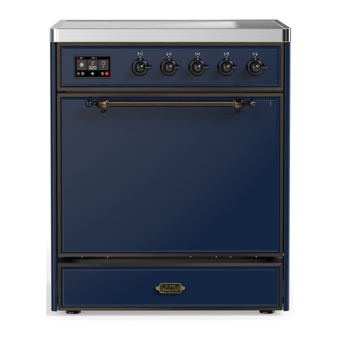 ILVE 30 Inch Majestic III Midnight Blue Induction with 4 Elements and 4 Cu. Ft. Oven Capacity in Solid Door Burnished
