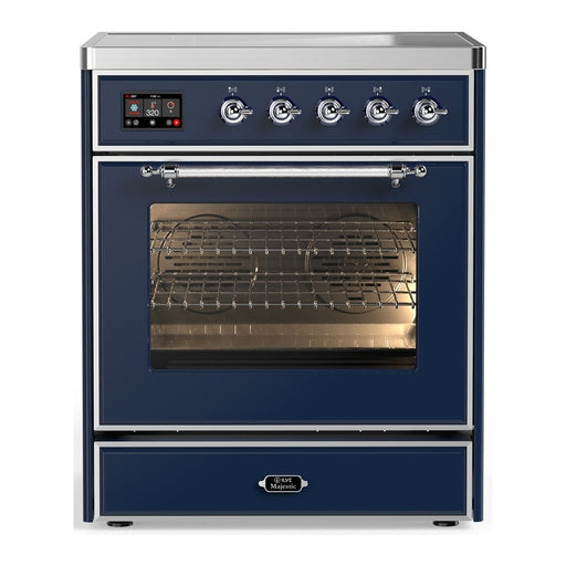 ILVE 30 Inch Majestic III Midnight Blue Induction with with 4 Elements and 4 Cu. Ft. Oven Capacity in Triple Glass Door Chrome