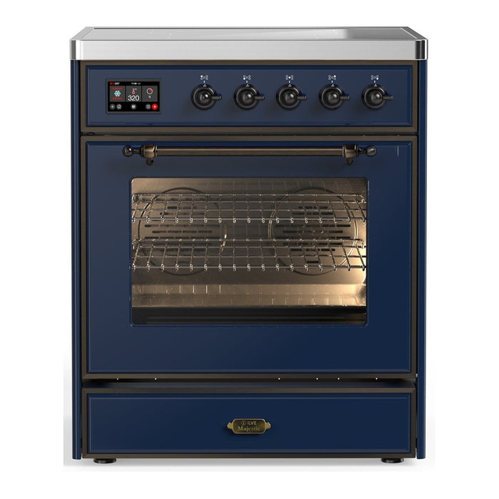 ILVE 30 Inch Majestic III Midnight Blue Induction with with 4 Elements and 4 Cu. Ft. Oven Capacity in Triple Glass Door Burnished