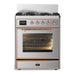 ILVE 30 Inch Majestic III Stainless Steel Dual Fuel Range with 5 Black Brass Burners, Dual Function Burner up to 25,000 BTU in Triple Glass Door Copper